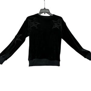 Paris Hilton Y2K Juicy Couture Style Black Velour Crew Neck Top Star Cut Out XS